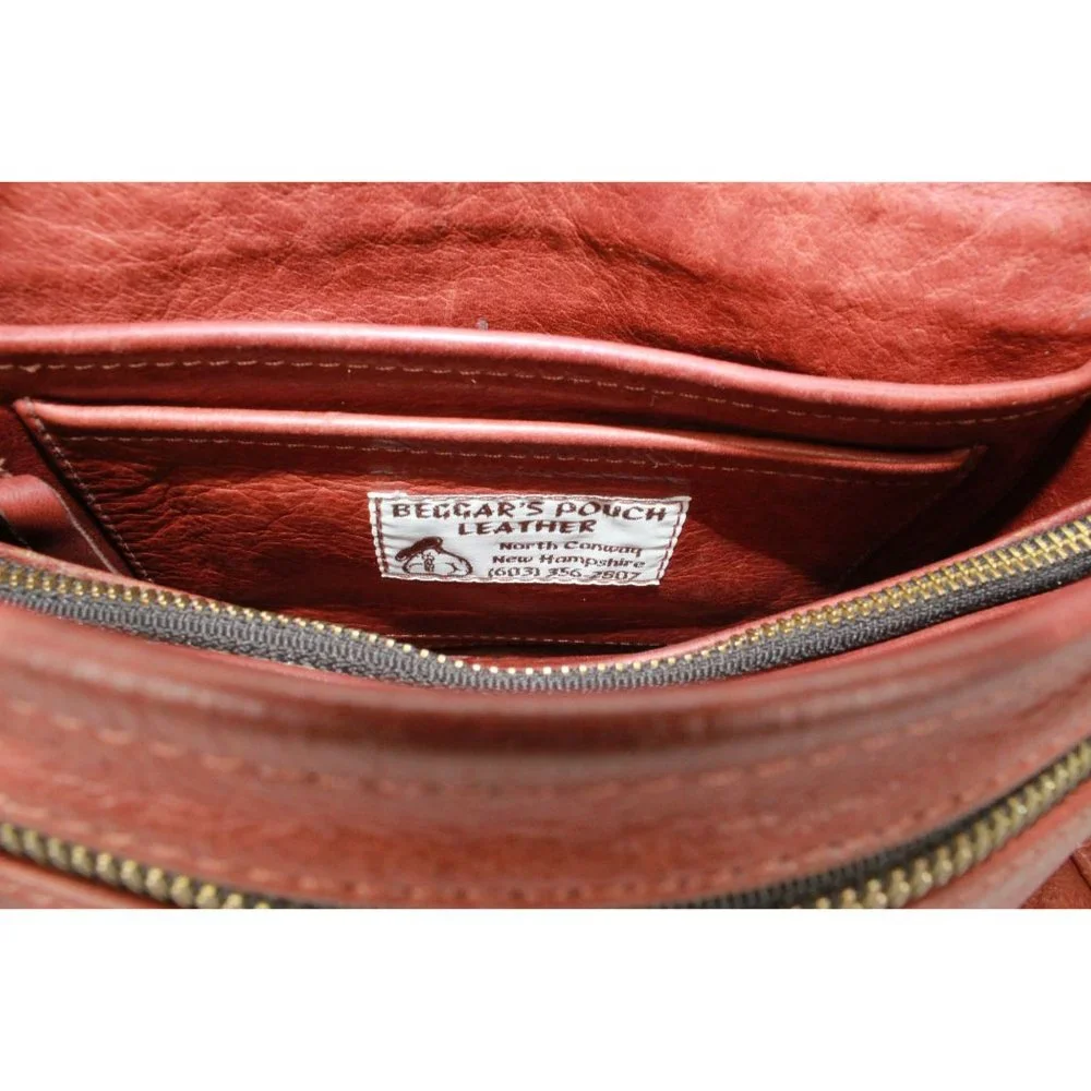 Beggar’s Pouch Brown Distressed Leather Flap Compartment Crossbody Bag - Picture 7 of 9